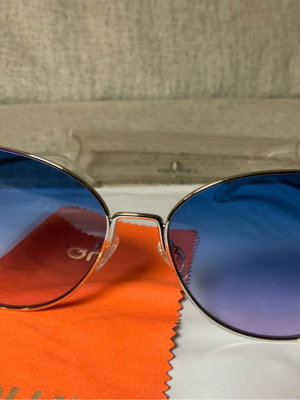 Quay Australia Clear Frame Sunglasses with Blue-to-Red Gradient Lenses